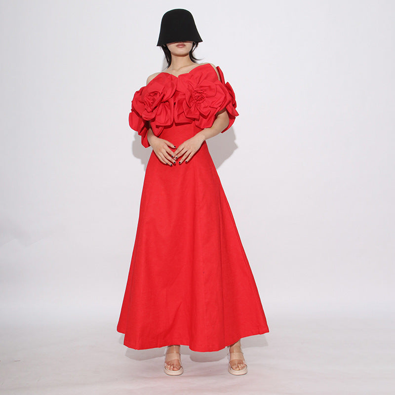 Fashion Heavy Industry Women's Three-dimensional Flower Design Dress