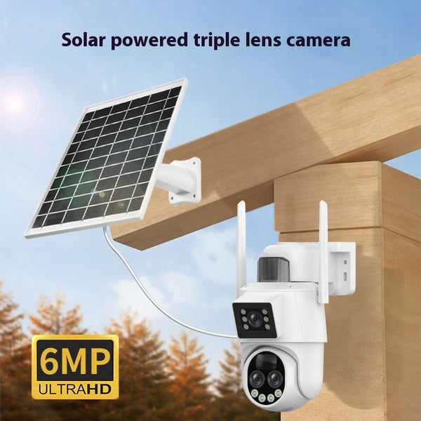 Caméra sans fil solaire – Caméra de sécurité extérieure 6MP vision nocturne couleur complète avec zoom 10x