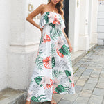 Women's Spring And Summer Casual Tube Top Floral maxi Dress beach travel resort dress - EX-STOCK CANADA