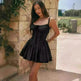 Elegant Chic Women Suspender Mini Skater Dress Summer Fashion Lace-up Slim Waist Pleated Short Dresses For Evening Party Cocktail Occasions - EX-STOCK CANADA