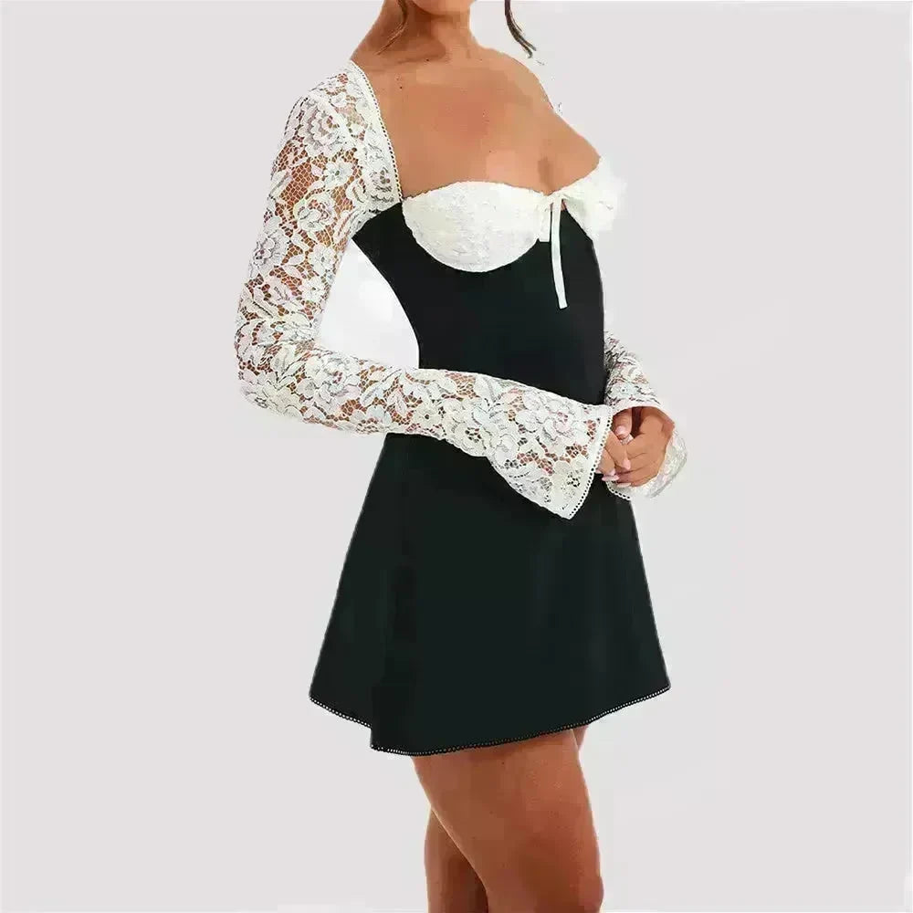 Women Fashion Corset Lace Long Sleeve Dress Charming Y2K Backless Lace up  Short  Mini Dress Low Back Mini Dress for Cocktail Evening Party Events. - EX-STOCK CANADA