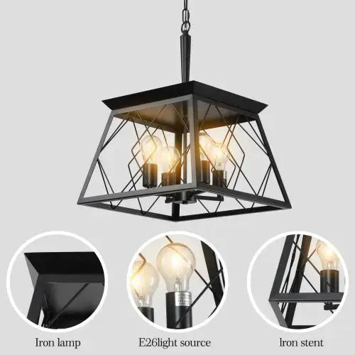 4 Lights Farmhouse Chandelier For Dining Room Black - EX-STOCK CANADA