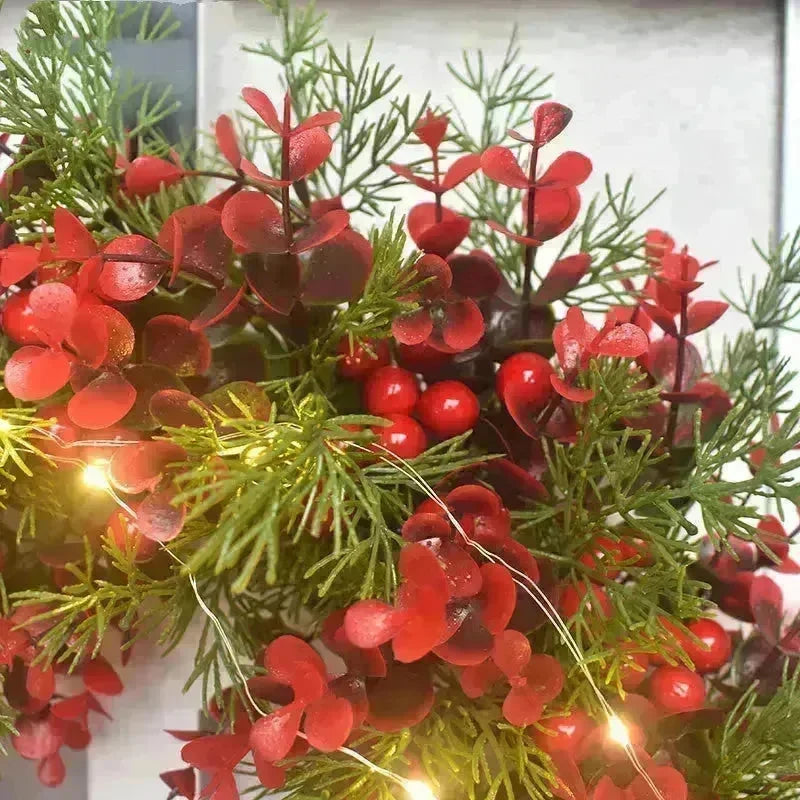 Artifical Cherry Pattern Wreaths Christmas Wreath Red Door Wreath Wall Hanging Garland Ornaments Rattan Circle Wall Decoration - EX-STOCK CANADA