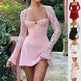 Women Fashion Corset Lace Long Sleeve Dress Charming Y2K Backless Lace up  Short  Mini Dress Low Back Mini Dress for Cocktail Evening Party Events. - EX-STOCK CANADA