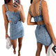 Women's Fashion Suspenders Backless Denim Dress - EX-STOCK Canada