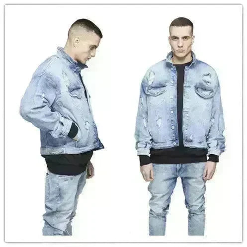 Casual Light Blue Cotton Denim Jacket for Men - EX-STOCK CANADA
