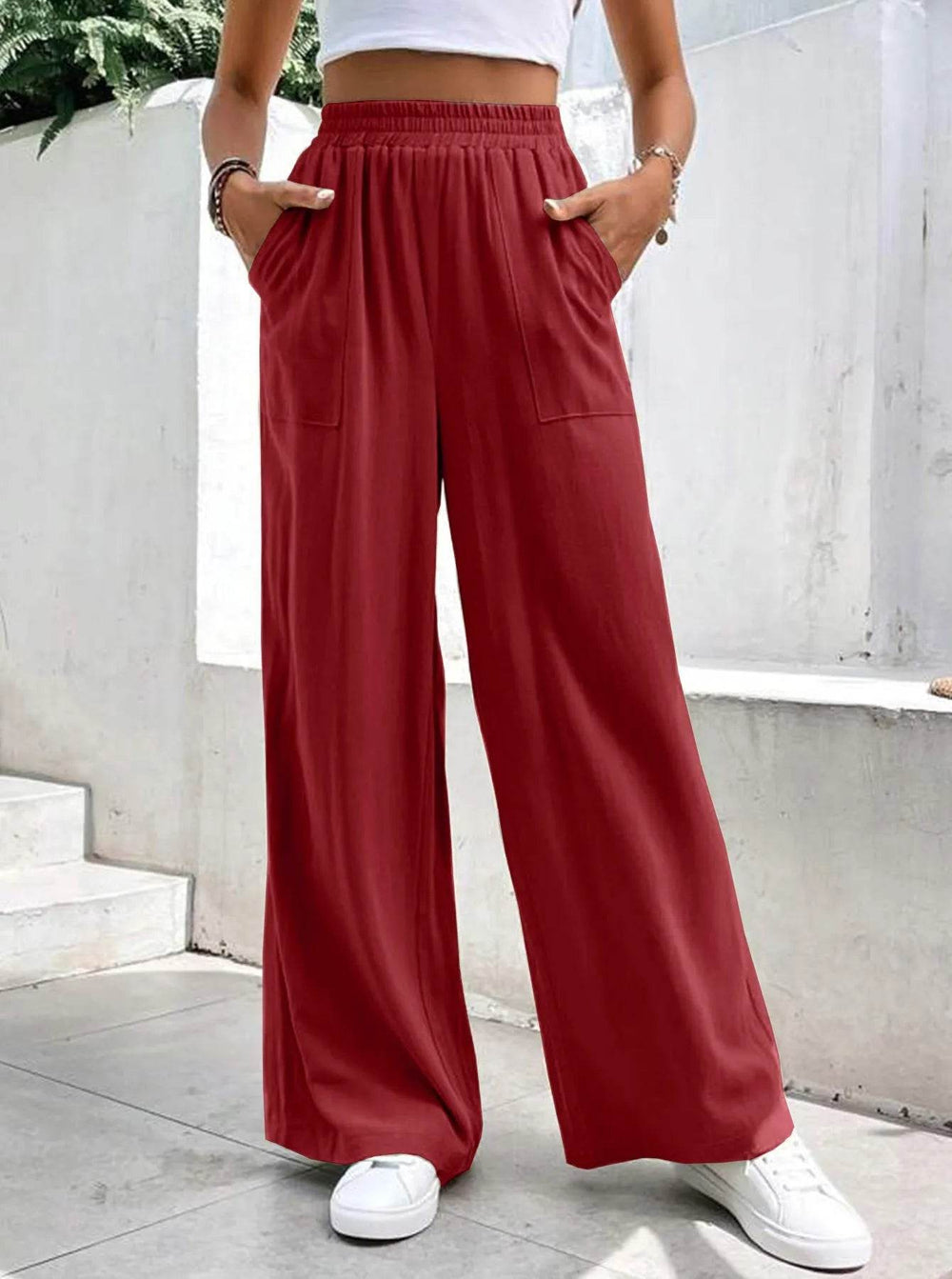 Women Middle-waisted Straight-leg Pants Loose Sports Pocket Casual Trousers - EX-STOCK Canada