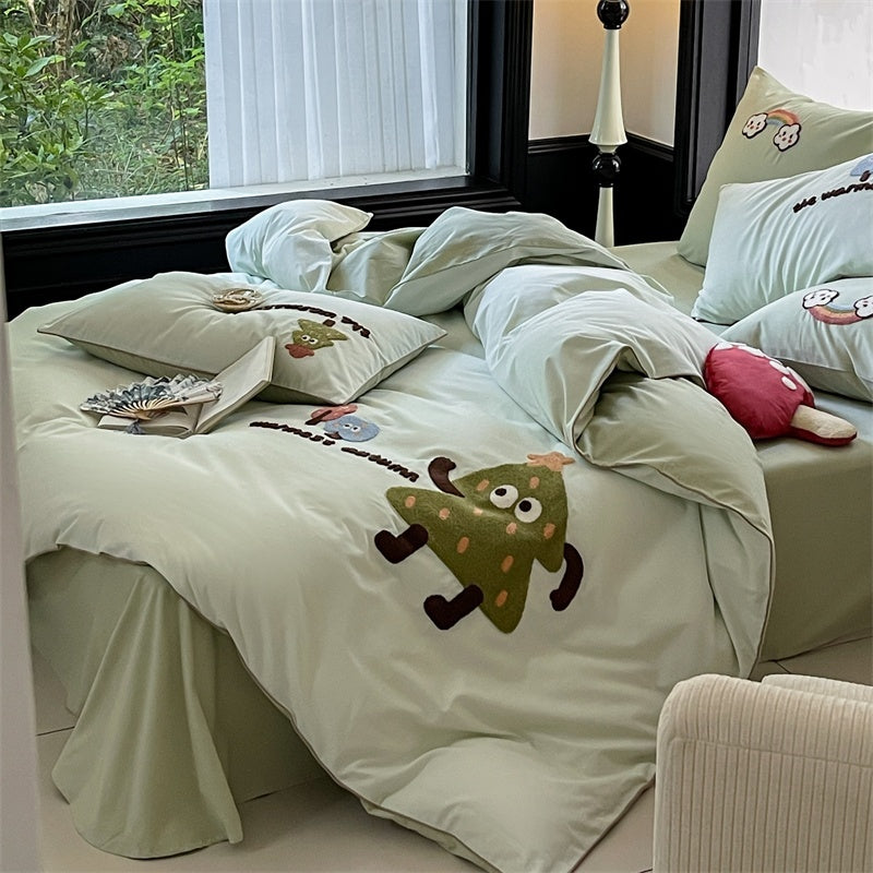 Cartoon Cute Style Cotton Sanding Duvet Cover Bed Sheet Bedding EX-STOCK Canada 