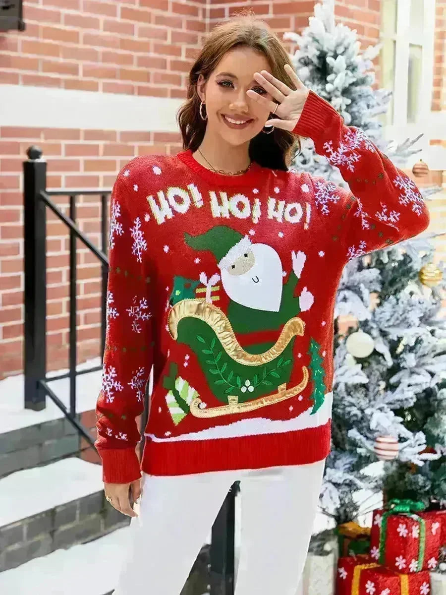 Knited Christmas Sweaters With Santa Claus Patterns Tops Winter Sweet Christmas Snowflake Pullovers For Women Clothes - EX-STOCK CANADA