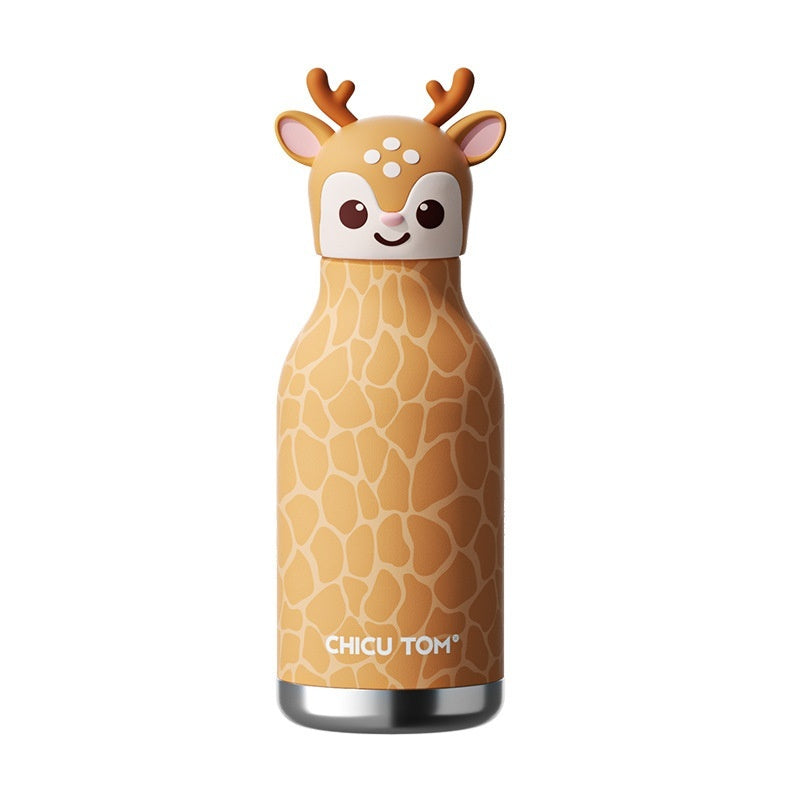 Children's water bottle with deer design on a white background