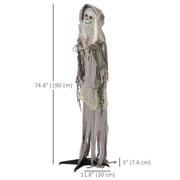 6ft Life Size Outdoor Halloween Decoration Skeleton Witch, Animated Prop With Light Up Eyes, Spooky Sound EX-STOCK Canada 
