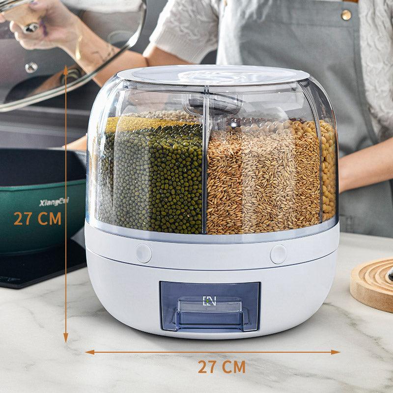 Large Food Storage Container 360 Rotating Rice Barrels Sealed Cereal Dispenser Rice Tank Grain Box Kitchen Storage Container 