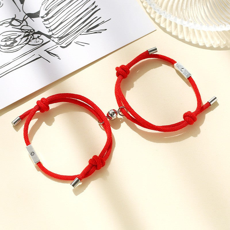 Simple Retro Alloy Sun And Moon Couple Magnet Attract Bracelet - EX-STOCK Canada