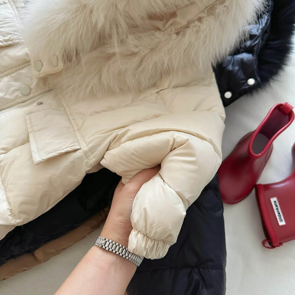 Solid Color Fur Collar Down Jacket Baby Long Section - EX-STOCK Canada