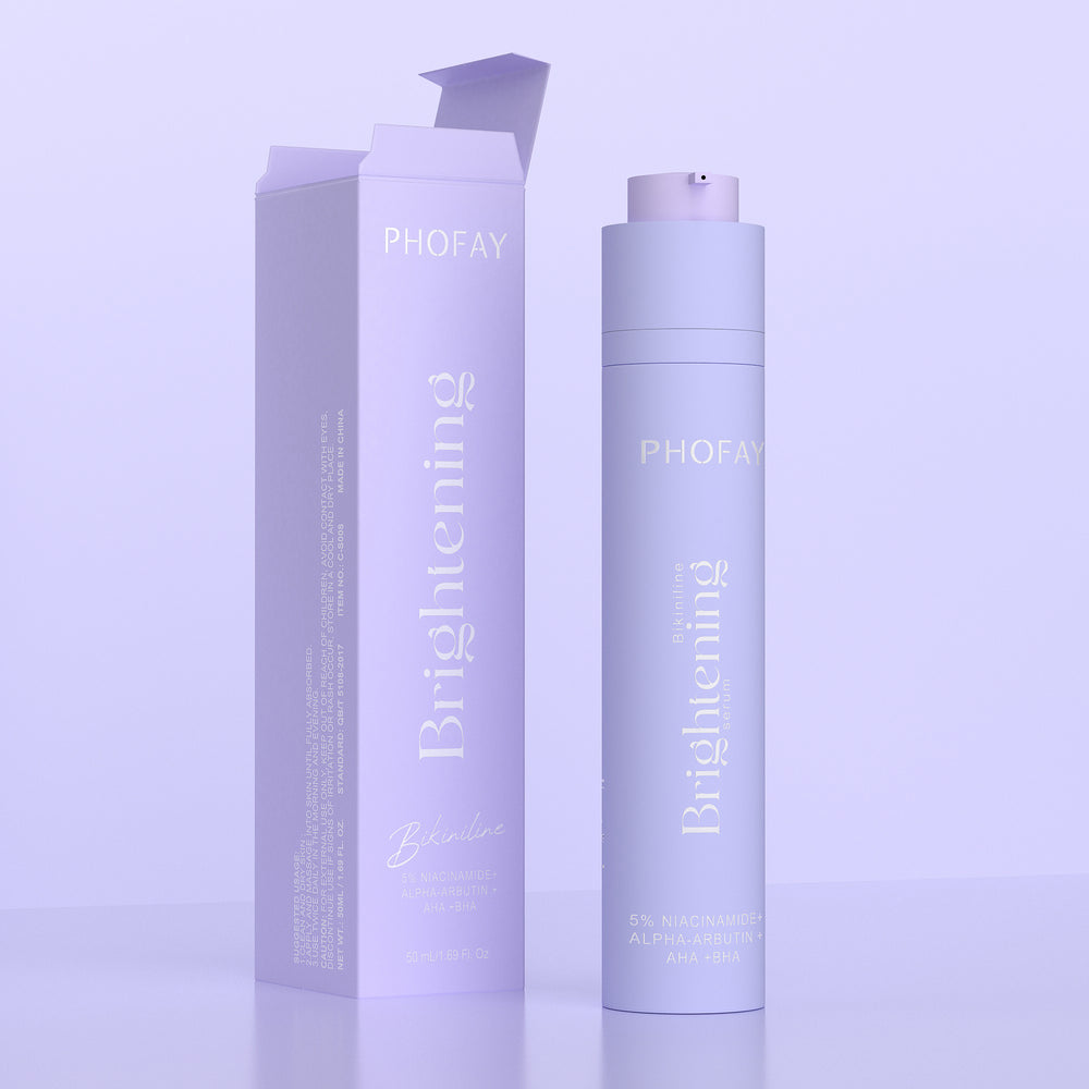 Two PHORAY Brightening products on a light purple background