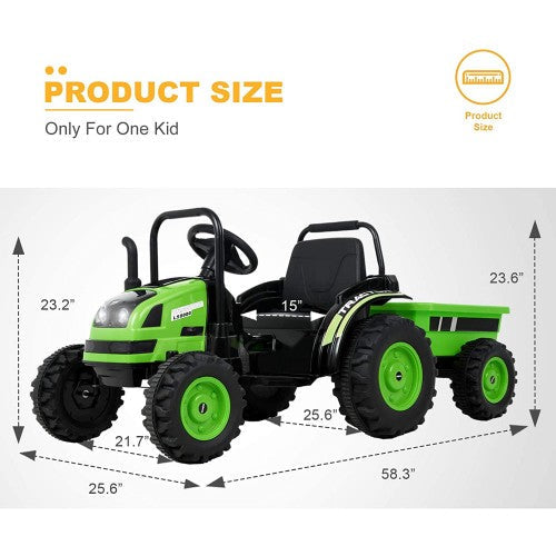 2026 6v Tractor Powered Ride-On Car Remote Control with Detachable Wagon 