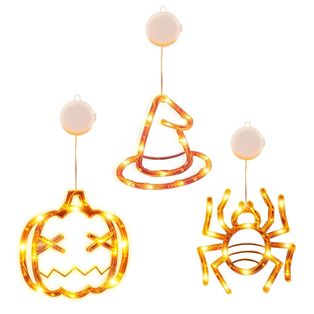 Set Of 3 Pack Halloween Window Light Spider Witch Hat Pumpkin With Orange Light Hanging Halloween Decoration Light With Suction Cup Hanging Holes - EX-STOCK Canada