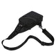 Black waist bag with a strap on a white background