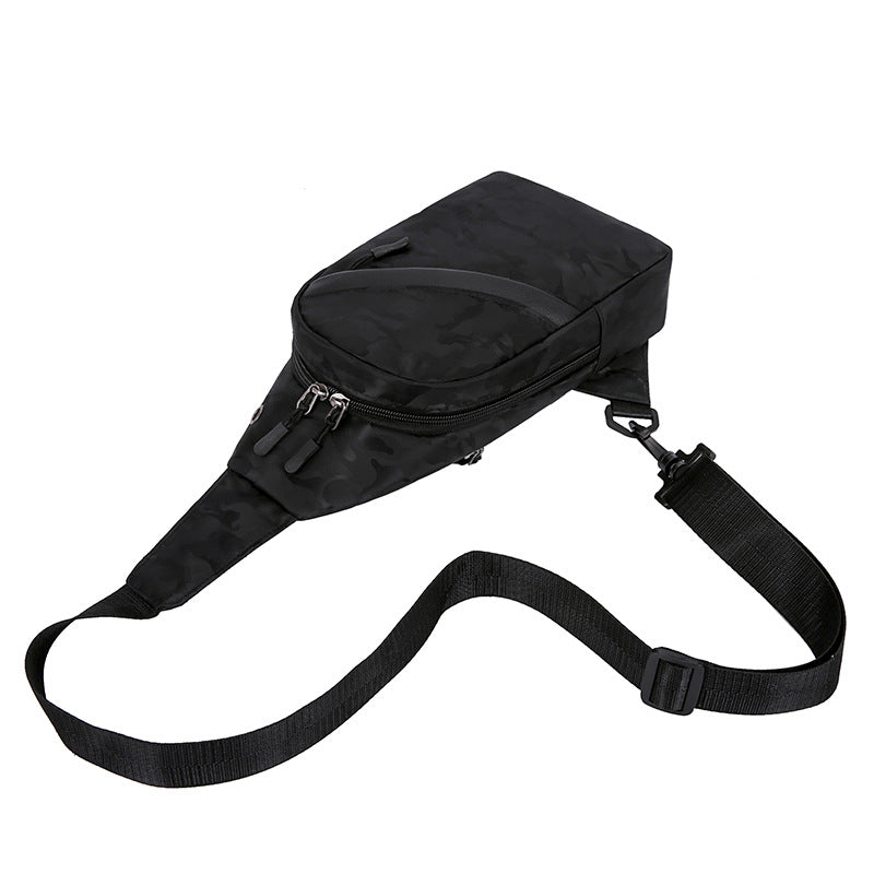 Black waist bag with a strap on a white background