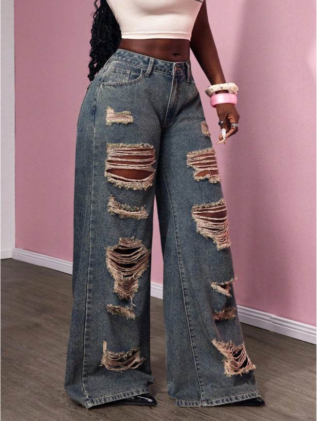 Women's Retro Distressed Kimchi Wide-leg Jeans EX-STOCK Canada 