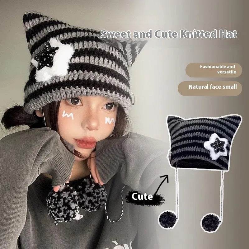 Breathable Windproof Cute Thermal Head Cover Woolen Cap beanies - EX-STOCK Canada