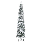 7ft Snow-Flocked Artificial Christmas Tree, Slim Pencil Xmas Tree With 490 Realistic Branches, Metal Base, Green EX-STOCK Canada 