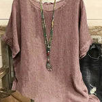 Women Fashion Casual blouse top 3/4 Sleeve Round Neck Blouses Summer Loose linen Tops Streetwear - EX-STOCK CANADA
