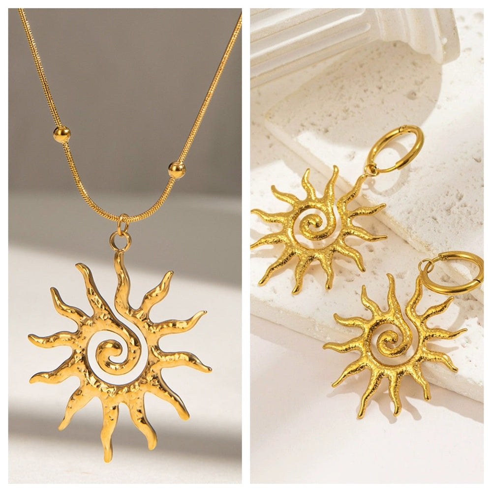 Stainless Steel Hammered Spiral Sun Pendant Necklace EX-STOCK