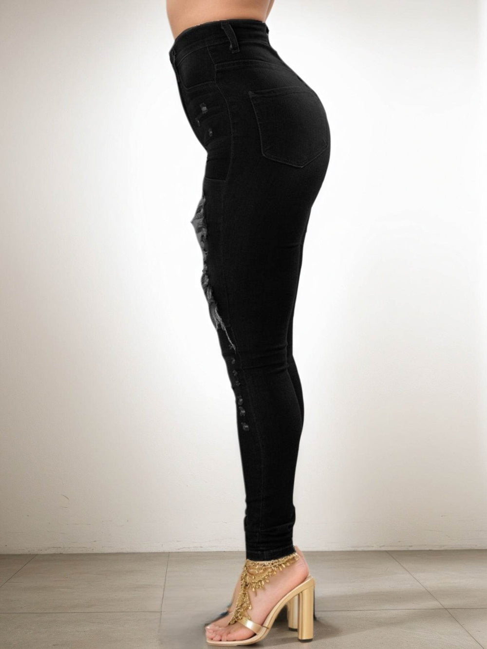 Versatile Women's High Waisted Elastic Ripped Tight Jeans, High-quality, Easy To Fit, Comfortable And Fashionable - Street Style Sexy Basic Jeans, Women's Jeans And Clothing EX-STOCK Canada 