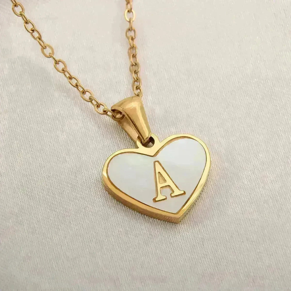 26 Letter Heart-shaped Necklace White Shell Love Clavicle Chain Fashion Personalized Necklace For Women Jewelry Valentine's Day - EX-STOCK CANADA