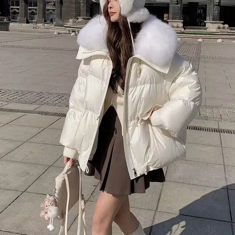 Women Cotton-padded Down Jacket Fur Collar Thick Puffer Winter Coat - EX-STOCK Canada