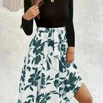 Floral Print Long Sleeve Skirt Dress Fashion Round Neck Flared Dress for Women - EX-STOCK CANADA
