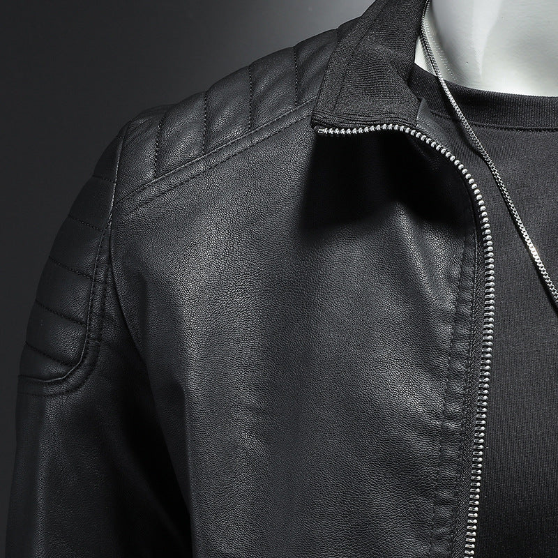 Men's Slim-Fit Faux Leather Motorcycle Jacket – Black & Blue | XS–5XL 2