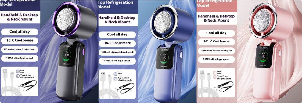 New Ice Pack High-Speed Handheld Eletirc Fan Speed Adjustable Folding Mini Fan Portable Outdoor Hanging Neck Small Fan - EX-STOCK Canada