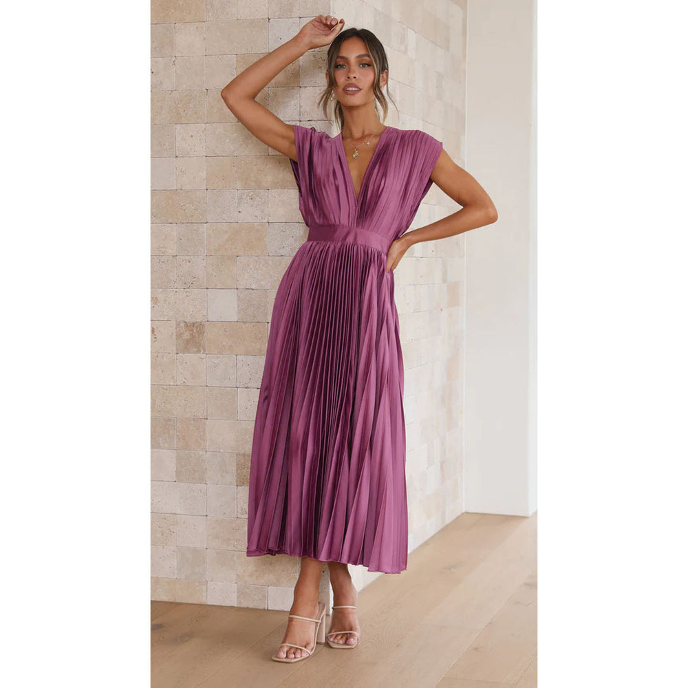 Summer V-neck Pleated Dress INS Fashion Casual Loose Zip Sleeveless Dresses For Women Clothing 