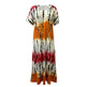 Women's Summer Tie Dye Maxi Dress Short Sleeve V Neck Casual Loose Long Split Dresses EX-STOCK