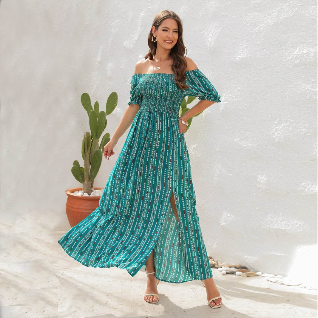 Elegant Off shoulder Spring Summer Maxi dress Slit Chiffon maxi dress for Beach vacation resort travel - EX-STOCK Canada