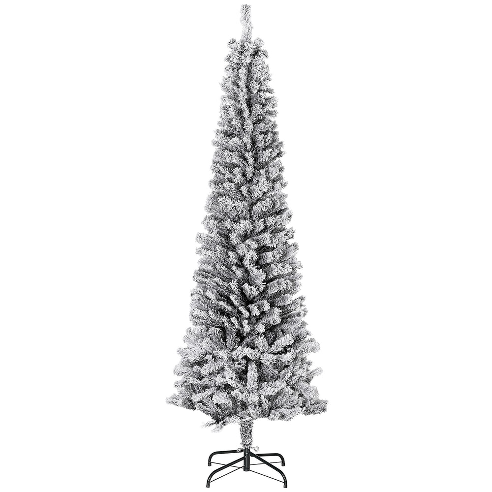 6ft Flocked Christmas Tree, Pencil Christmas Tree With Realistic Branch Tips, Folding Metal Stand, Black EX-STOCK Canada 