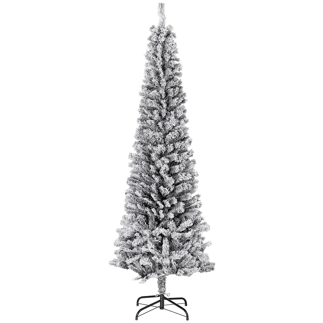 6ft Flocked Christmas Tree, Pencil Christmas Tree With Realistic Branch Tips, Folding Metal Stand, Black EX-STOCK Canada 
