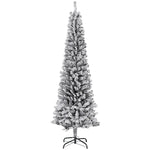 6ft Flocked Christmas Tree, Pencil Christmas Tree With Realistic Branch Tips, Folding Metal Stand, Black EX-STOCK Canada 