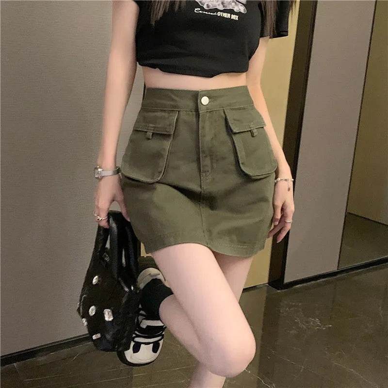 Workwear Denim Skirt Women's A- Line High Waist Mini Cargo Skirt - EX-STOCK Canada