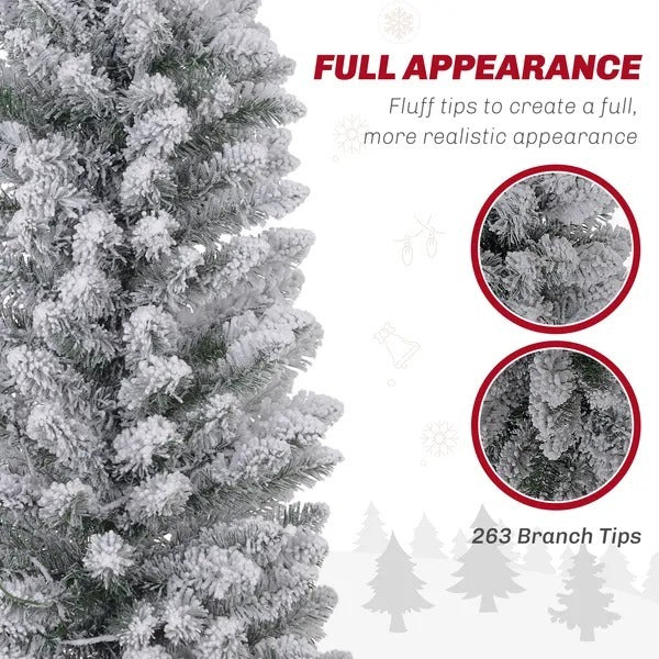 5ft Artificial Prelit Christmas Tree With Warm White LED Light, Snow Flocked Branches, Metal Base, Pencil Xmas Tree EX-STOCK Canada 