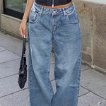 Street Style Loose Distressed Retro Washed Wide Leg Jeans EX-STOCK Canada 