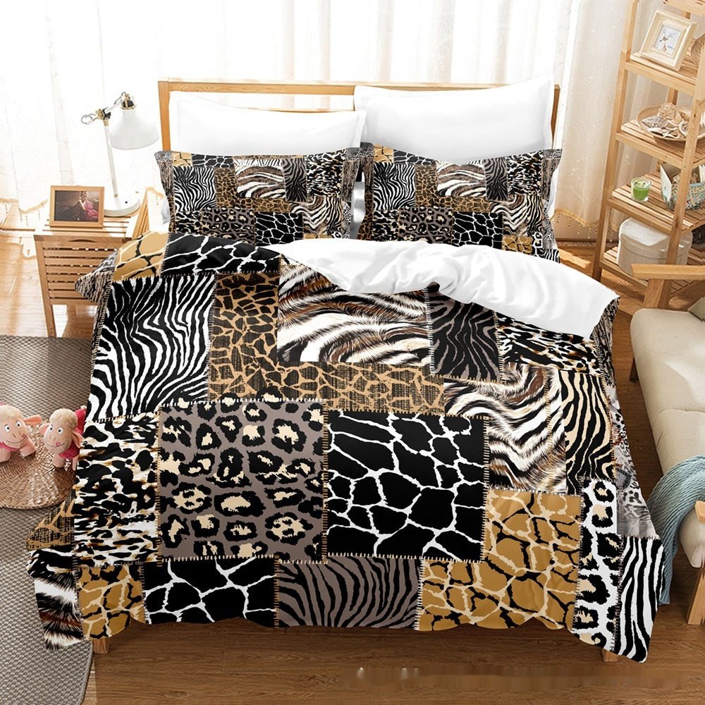 Printed Home Textile Animal Fur Grain Duvet Cover Pillowcase Three-piece Set EX-STOCK Canada 