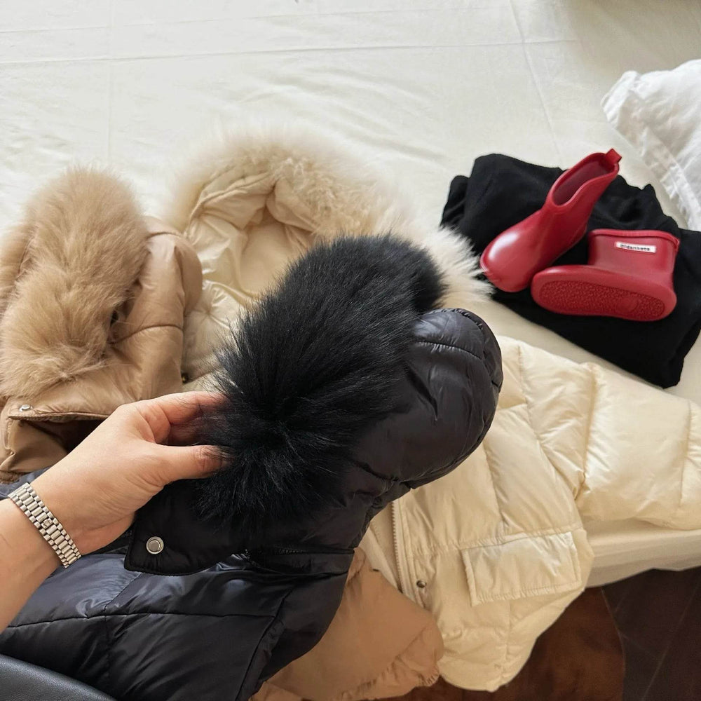 Solid Color Fur Collar Down Jacket Baby Long Section - EX-STOCK Canada