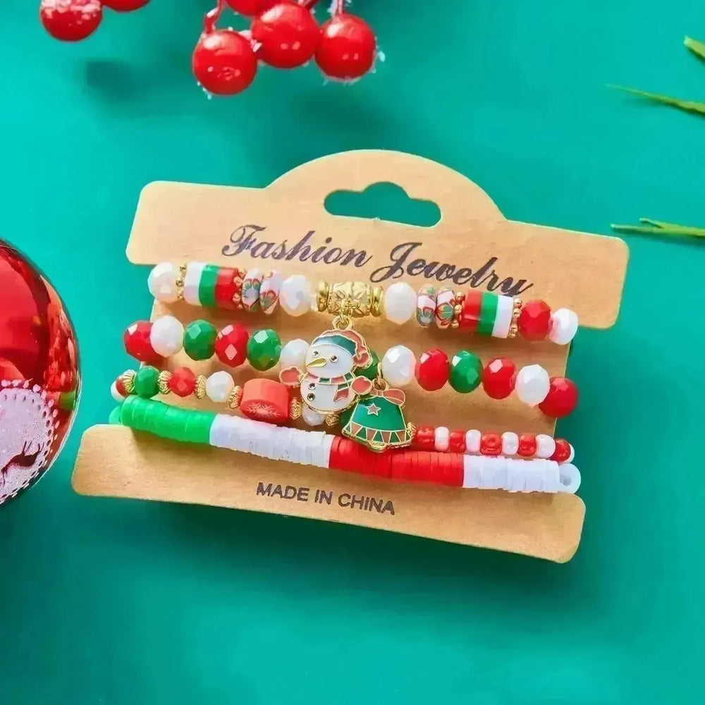 4pcs Christmas Snowman Handmade Beaded Bracelet set gift idea - EX-STOCK CANADA