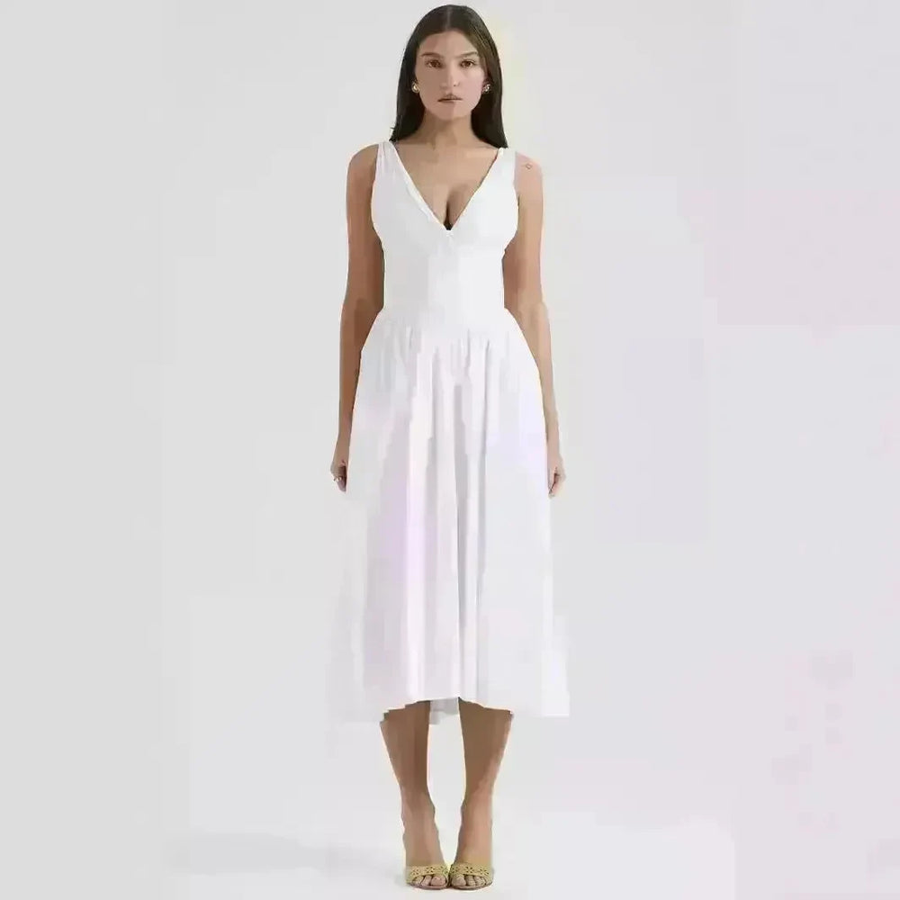 Women's Summer French Seaside Vacation Waist-tight Temperament Midi Skater Dress - EX-STOCK CANADA