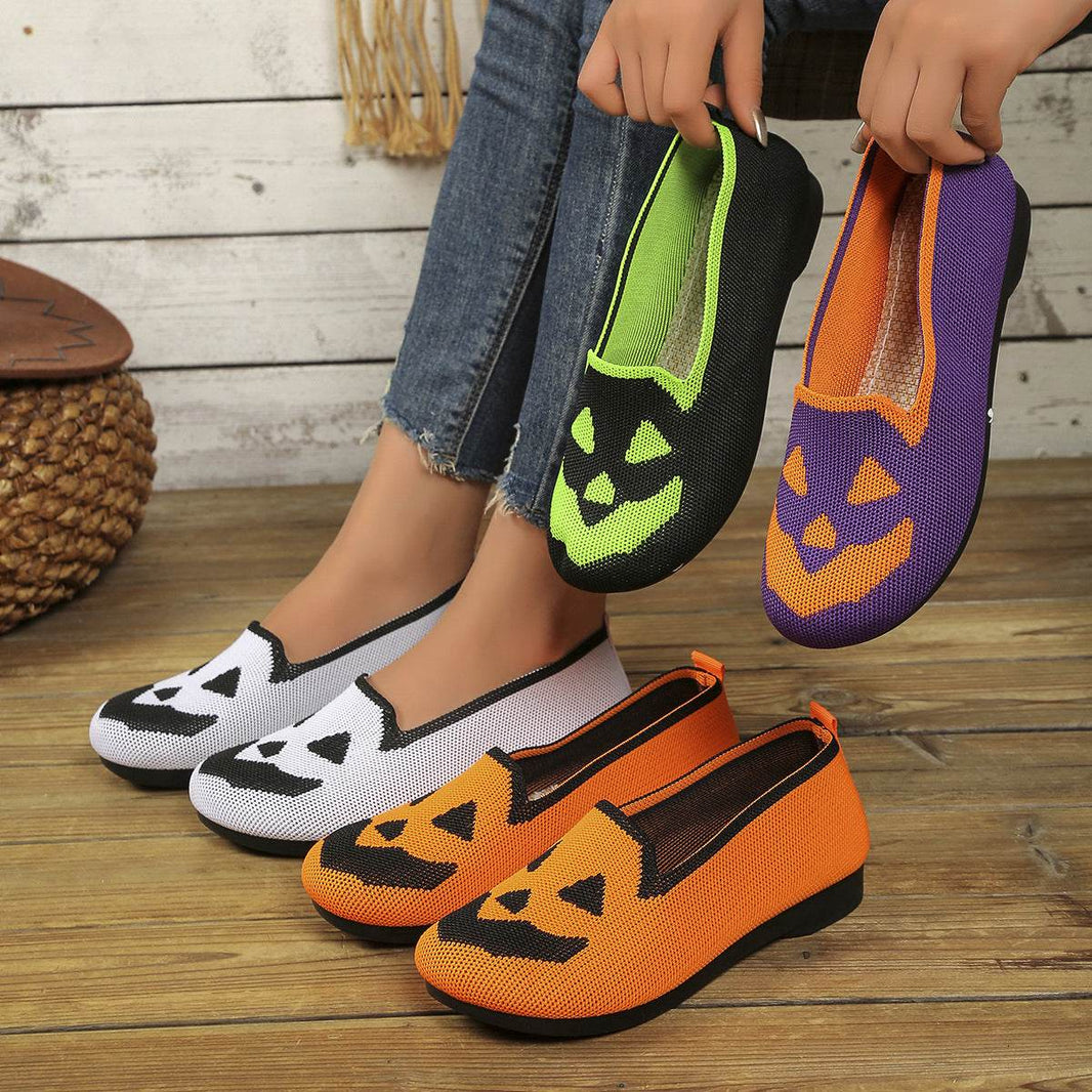 Women's Halloween Pumpkin Printed Breathable Flying Woven Shoes - EX-STOCK Canada