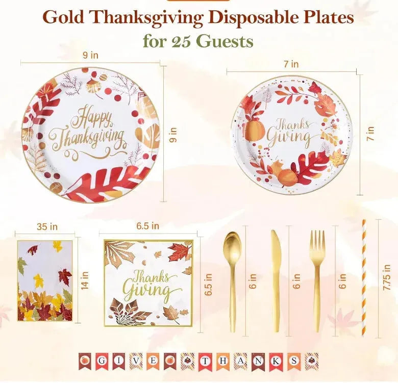 Thanksgiving Disposable Plates And Napkins Party Supplies Tableware Dinnerware Set - EX-STOCK CANADA