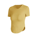 Rib Sports Short-sleeved Blouse With Chest Pad Workout Clothes Running T-shirt Beauty Back Tight - EX-STOCK CANADA